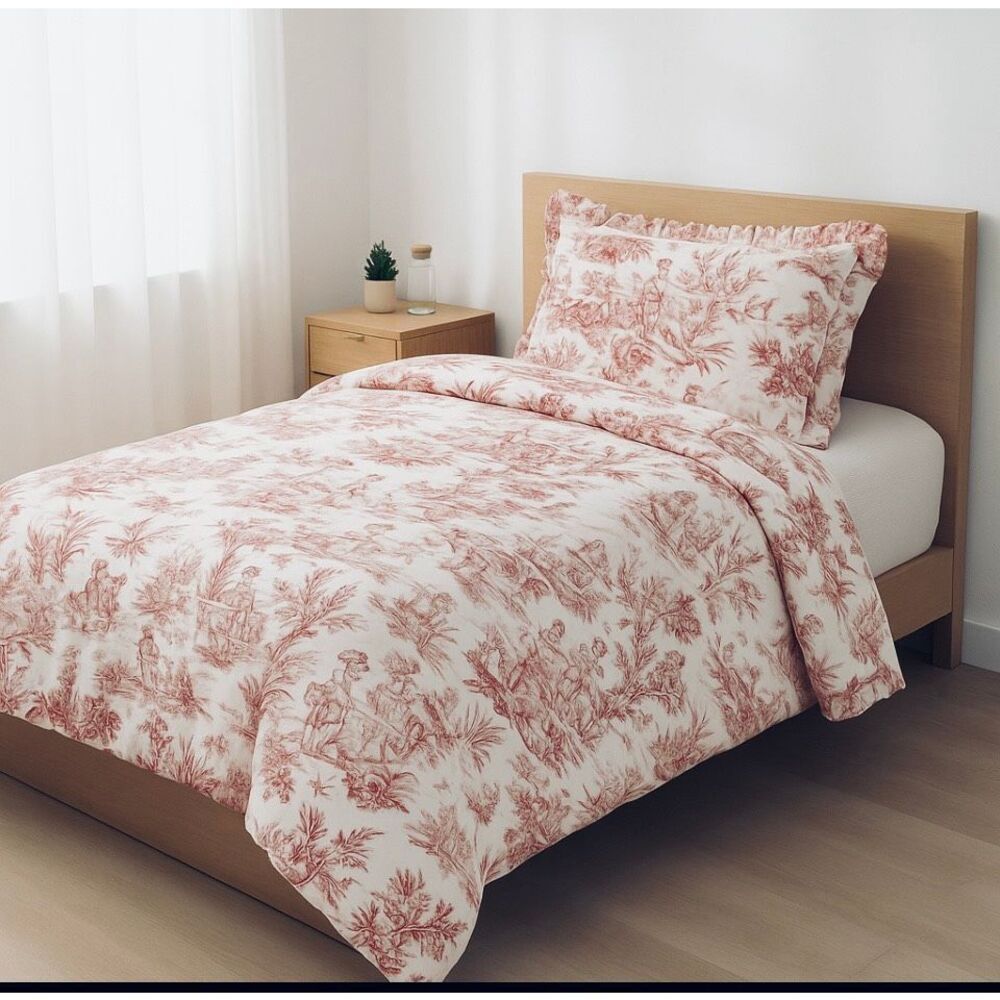 Legacy Red Toile Queen Duvet Cover & Pillow Sham Set Made in USA Cottagecore